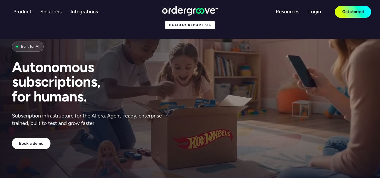 Ordergroove homepage relaunch showing its subscription commerce messaging